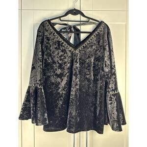 ADIVA Womens Crushed Velvet Boho Top XL Black